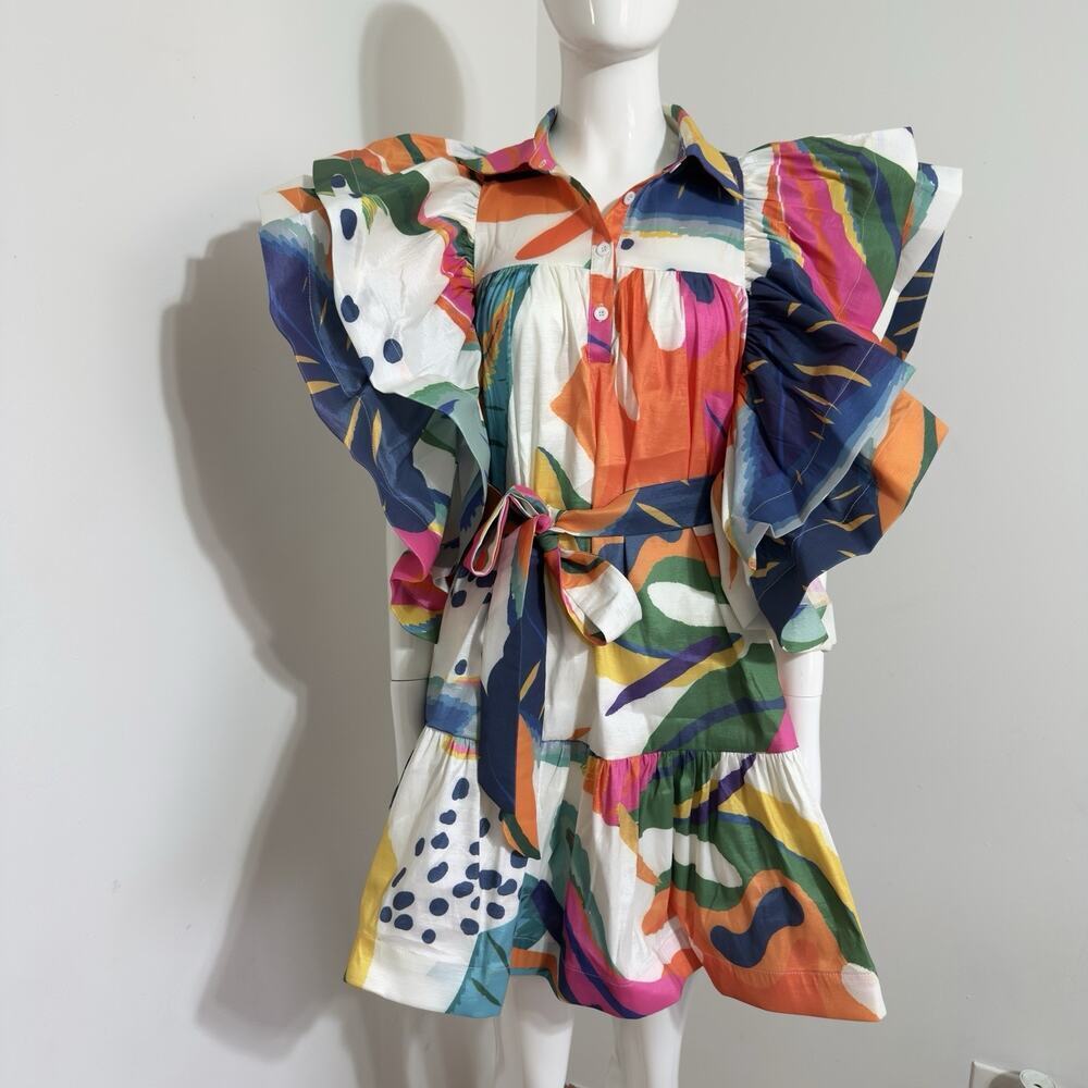 Love Highlight Women’s M Mini Dress Butterfly Sleeves Ruffle Waist Tie